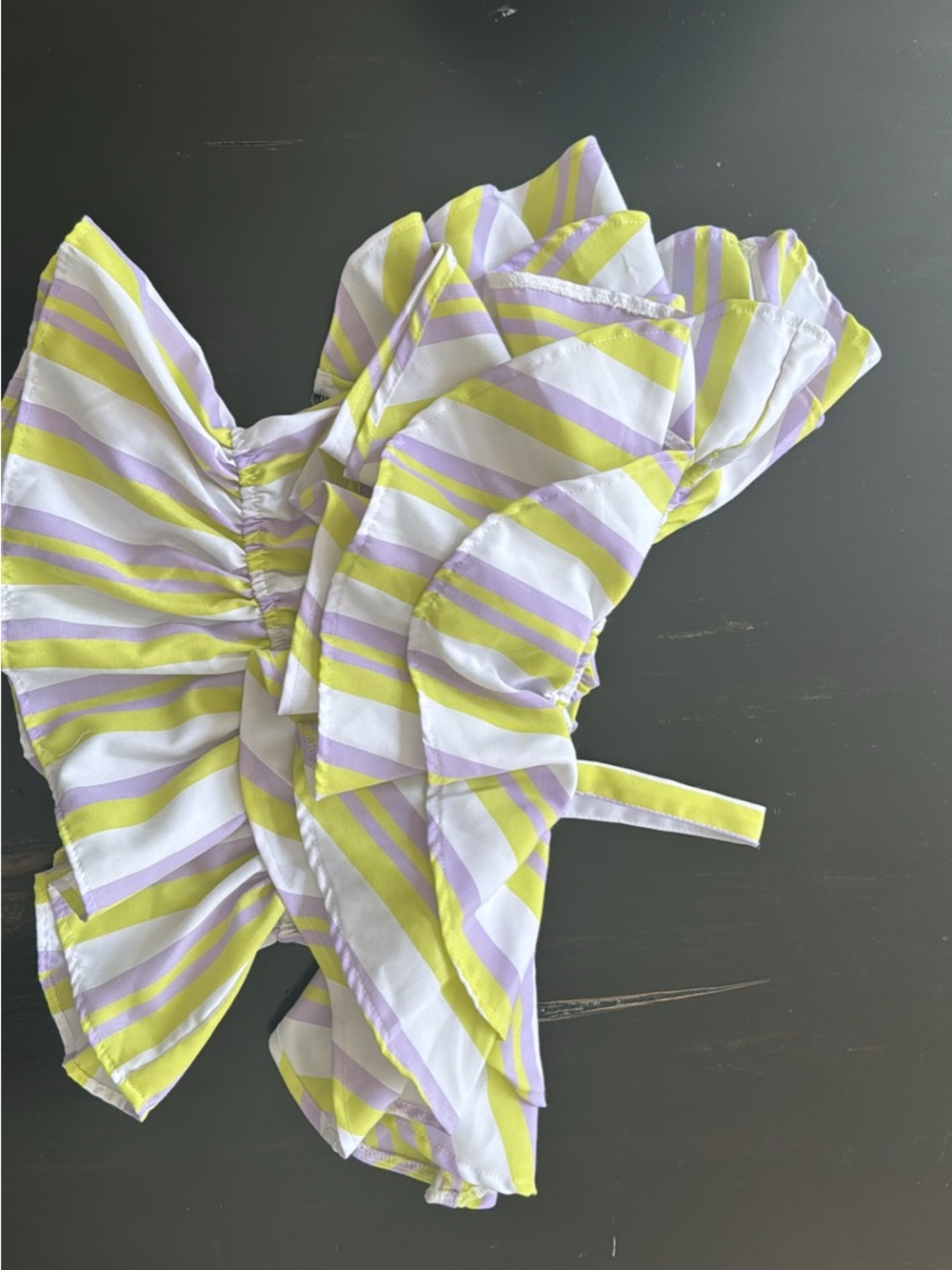 Habitual Ruffled Top- Yellow & Lilac Stripe